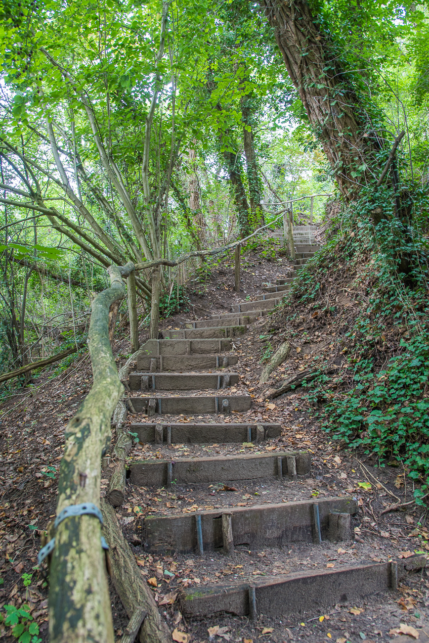 Treppe zum Bahndamm hinauf