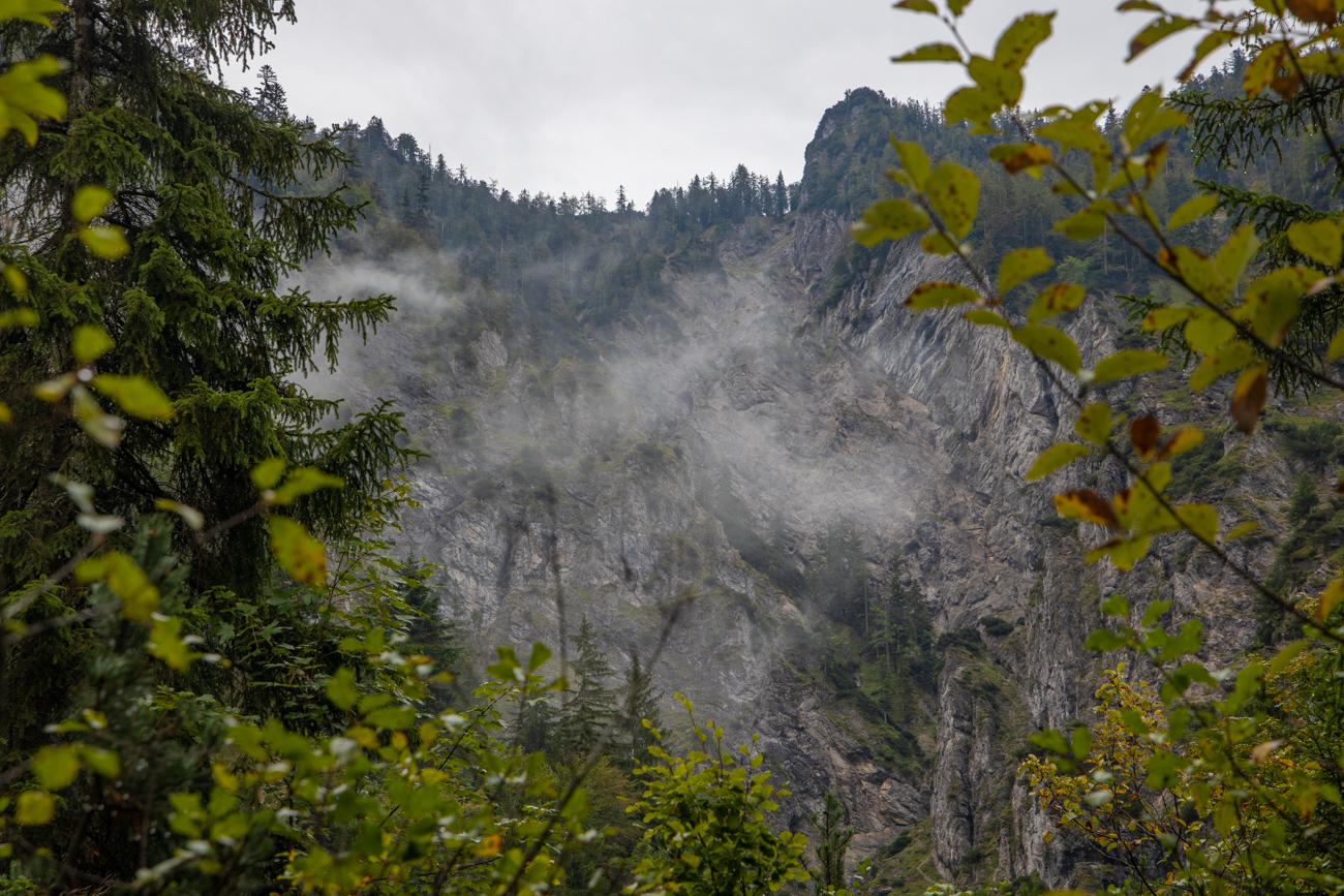 Die Nebelschwaden vor der Felswand ...