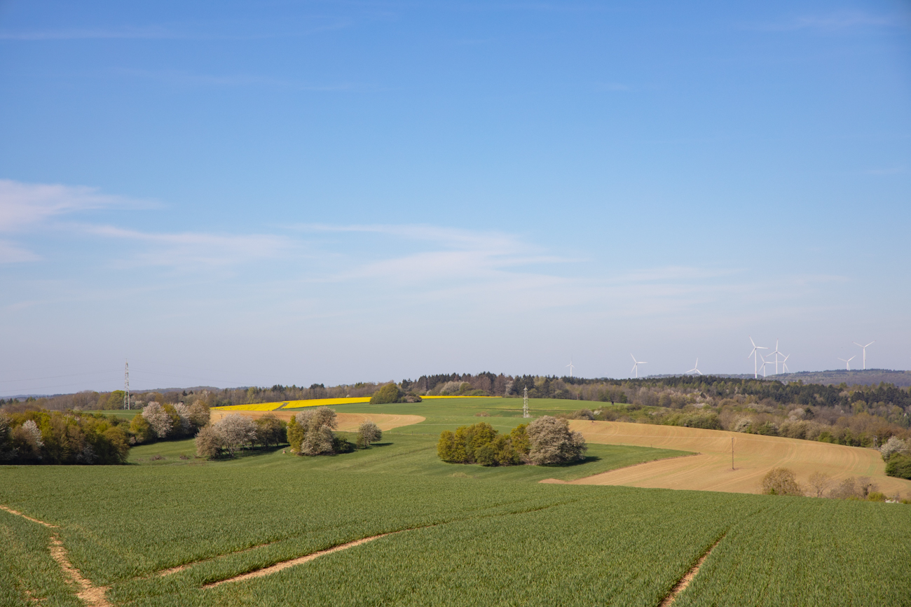 Blick vom Aussichtspunkt "Obstplantage" auf die umgebenden Felder ...