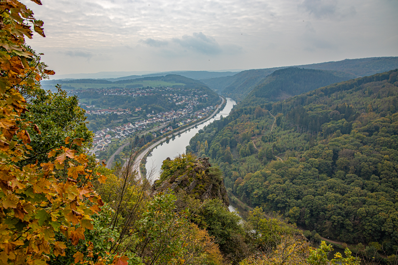 Aussicht am Vogelfelsen auf die Saar ...