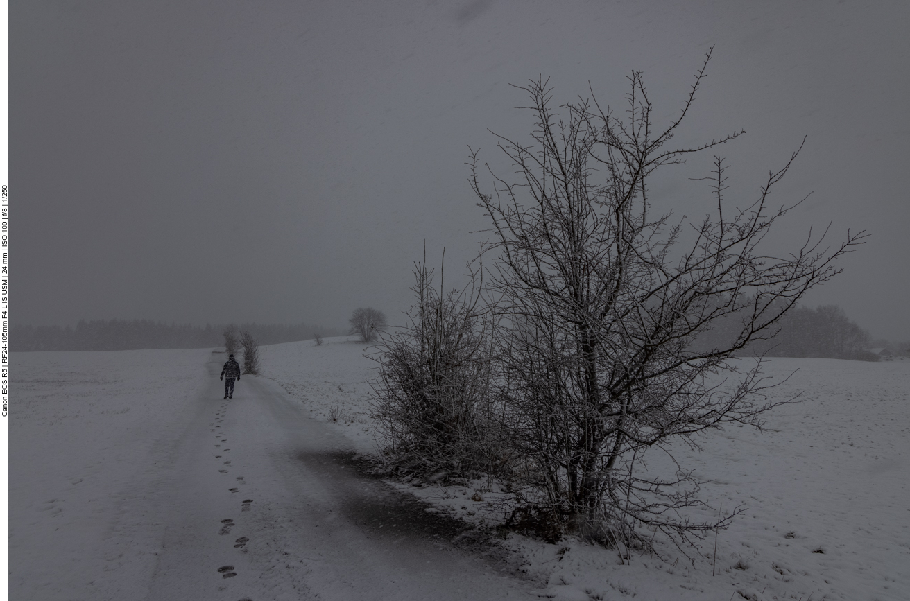 Auf der ebenen Fläche bläst der Wind den Schnee in jede Ritze