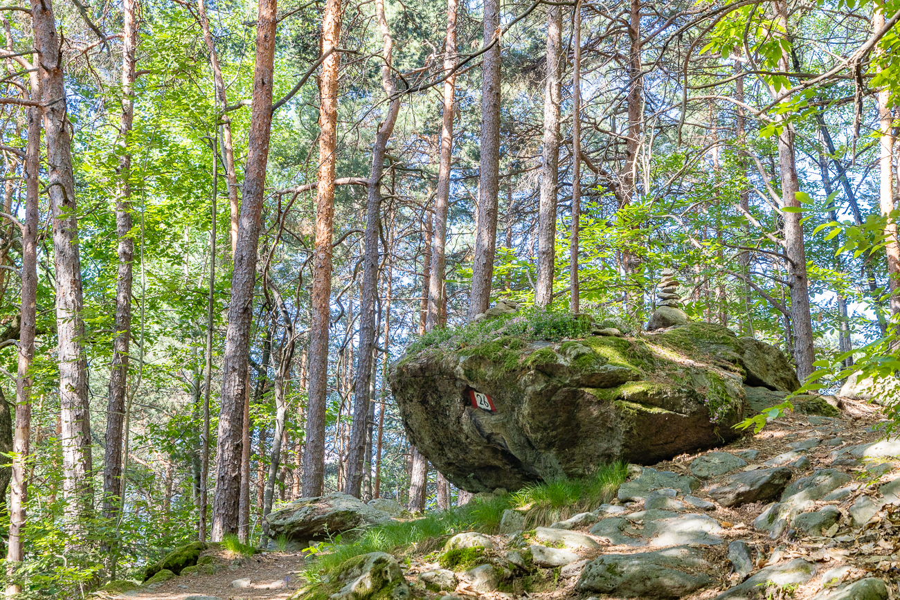 Wegemarkierung am Findling