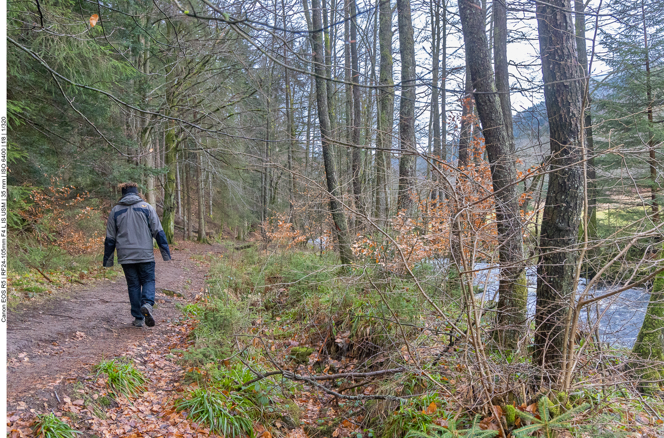 Nun wandern wir am Ufer des Flüsschens entlang ...