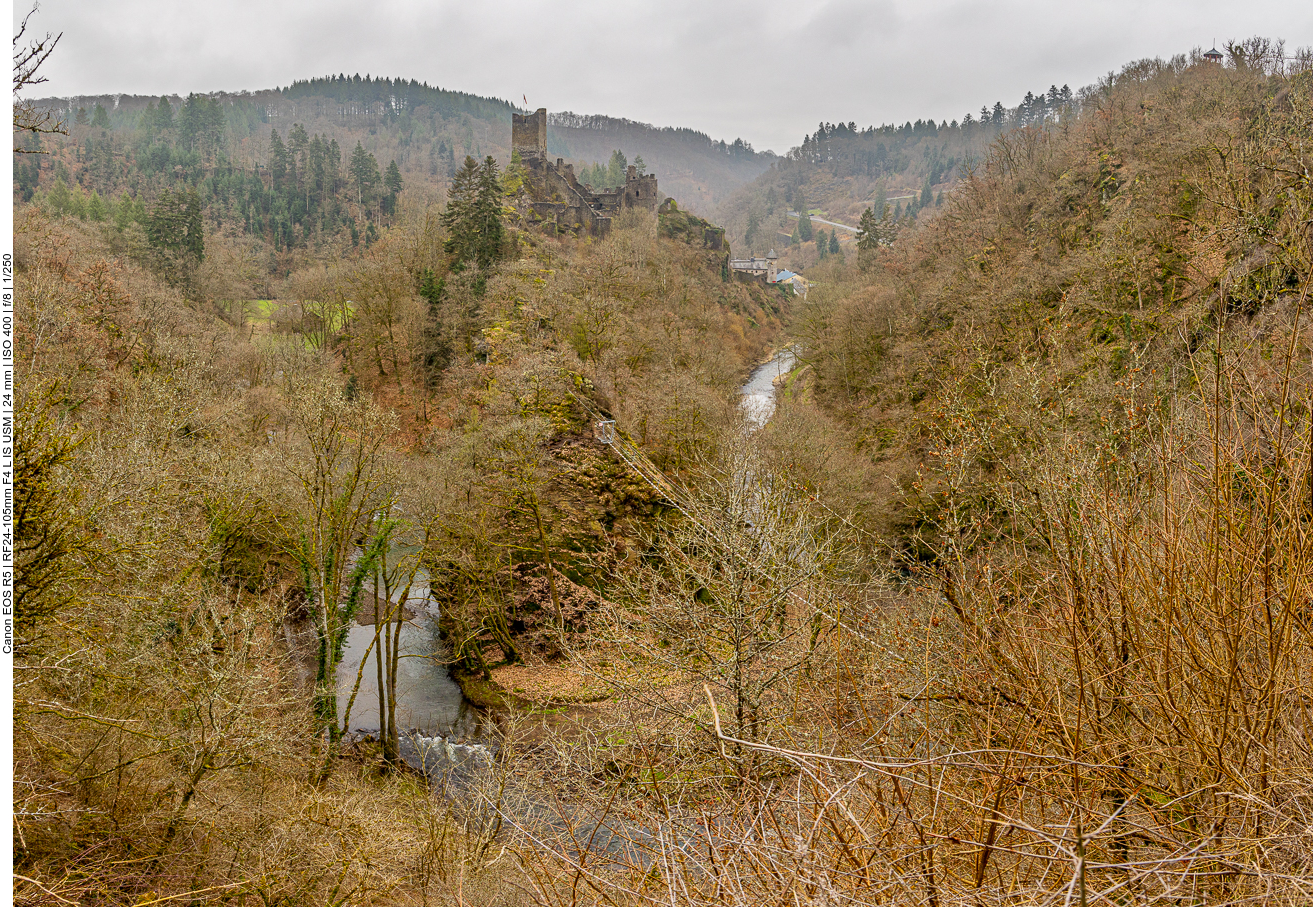 Blick zur Unterburg und auf das Flüsschen Lieser