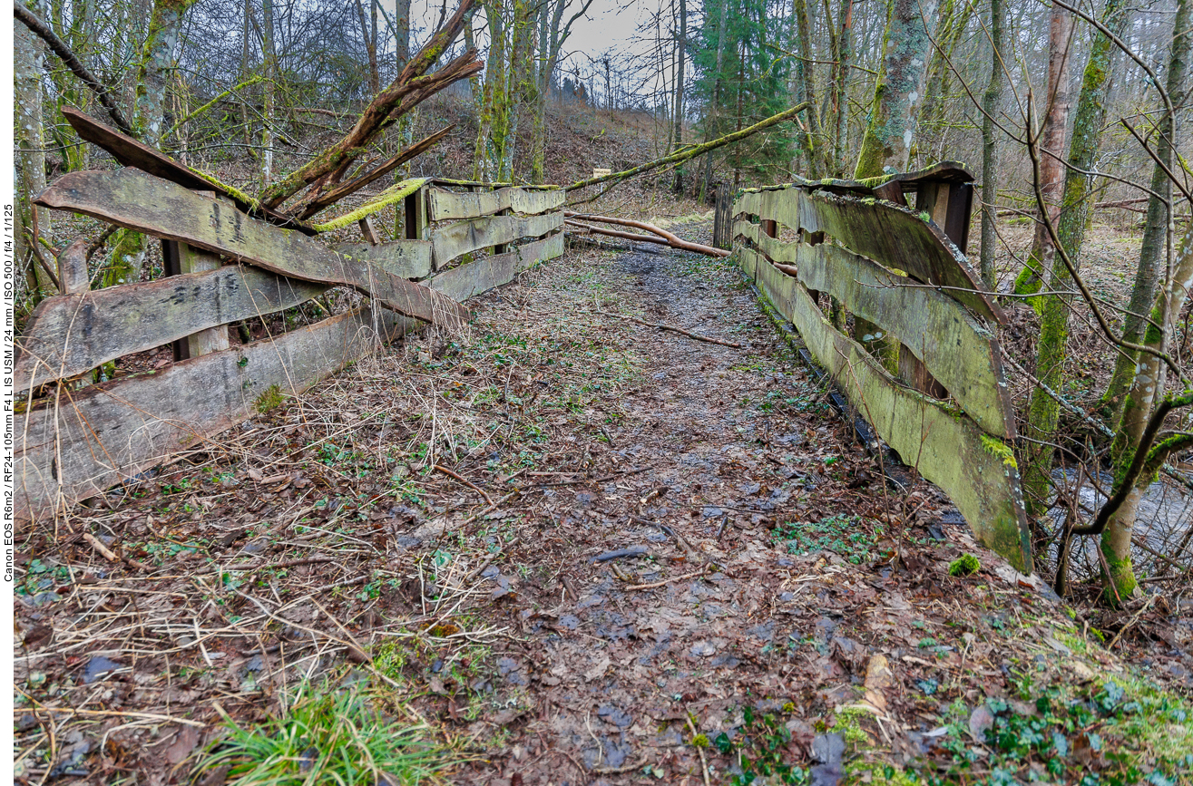 Halb verfallene Brücke über die Prims