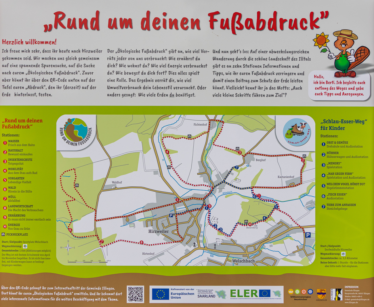Ab dem Sportanlage Welschbach beginnt der eigentliche Wanderweg "Rund um deinen Fu&szlig;abdruck"